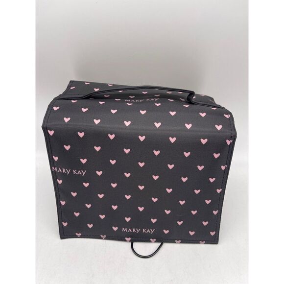 Mary Kay Black With Pink Heart Roll-Up Hanging Cosmetic Travel Bag - Picture 1 of 4